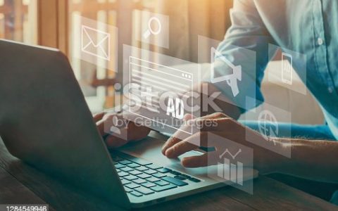 digital marketing concept, online advertisement, ad on website and social media